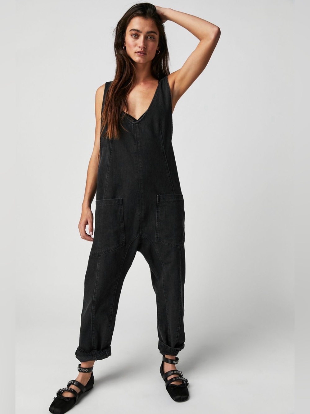 Free People High Roller Jumpsuit in Mineral Black